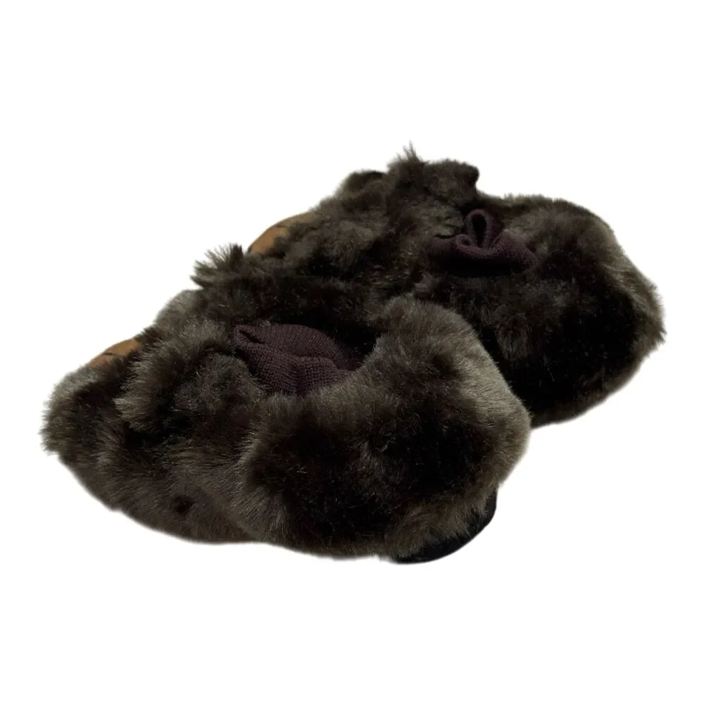 L.L. Bean Toddler Animal Paws Bear Slippers Sz 3-4 Faux Fur Paw Sole Cozy Indoor